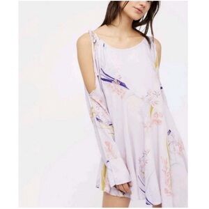 FREE PEOPLE Lilac Purple Clear Skies Floral Cold Shoulder Tunic Mini Dress S NWT